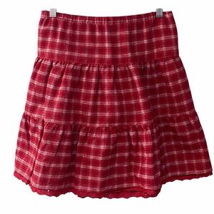 NWT GAP Kids Red Plaid Twirl Skirt w/ Lace Hem Sequins 14 NEW